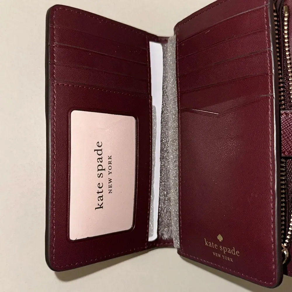 kate spade Fuchsia Pink Burgundy Two Tone Leather Madison Medium Bifold Wallet